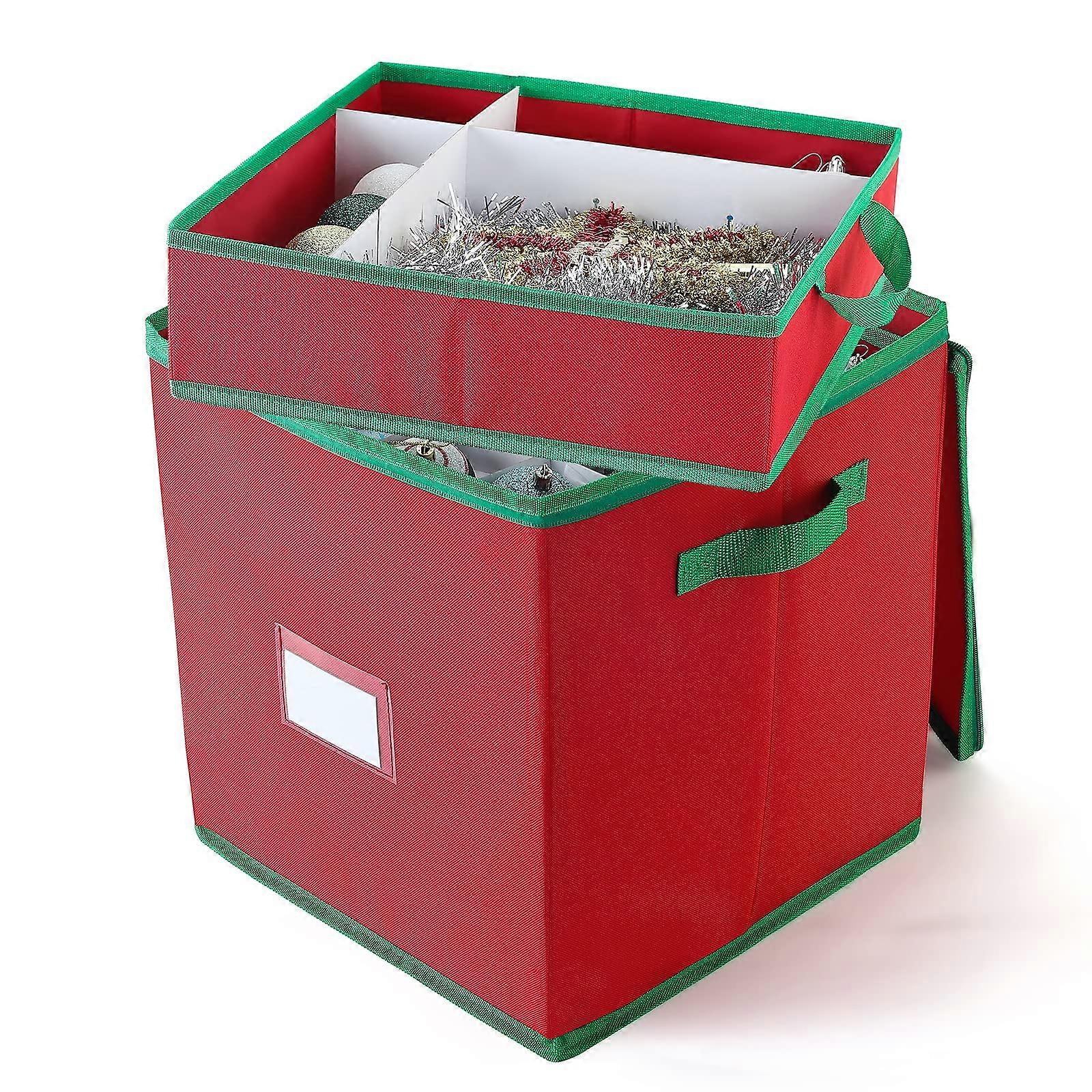 Christmas Ornament Storage Box 4Tray Removable Organizer Red 13.38 x 13.38 x 14.96 in Holds 64128 Ornaments