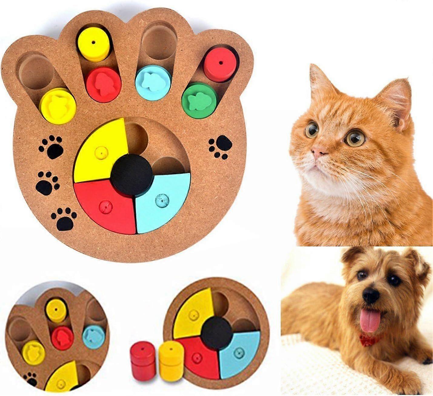 Pet Intellectual Toys Interactive Fun Hide and Seek Food Handling Train Distribution Puzzle Wooden Toys Small and Medium Dogs and Cats (Paws)