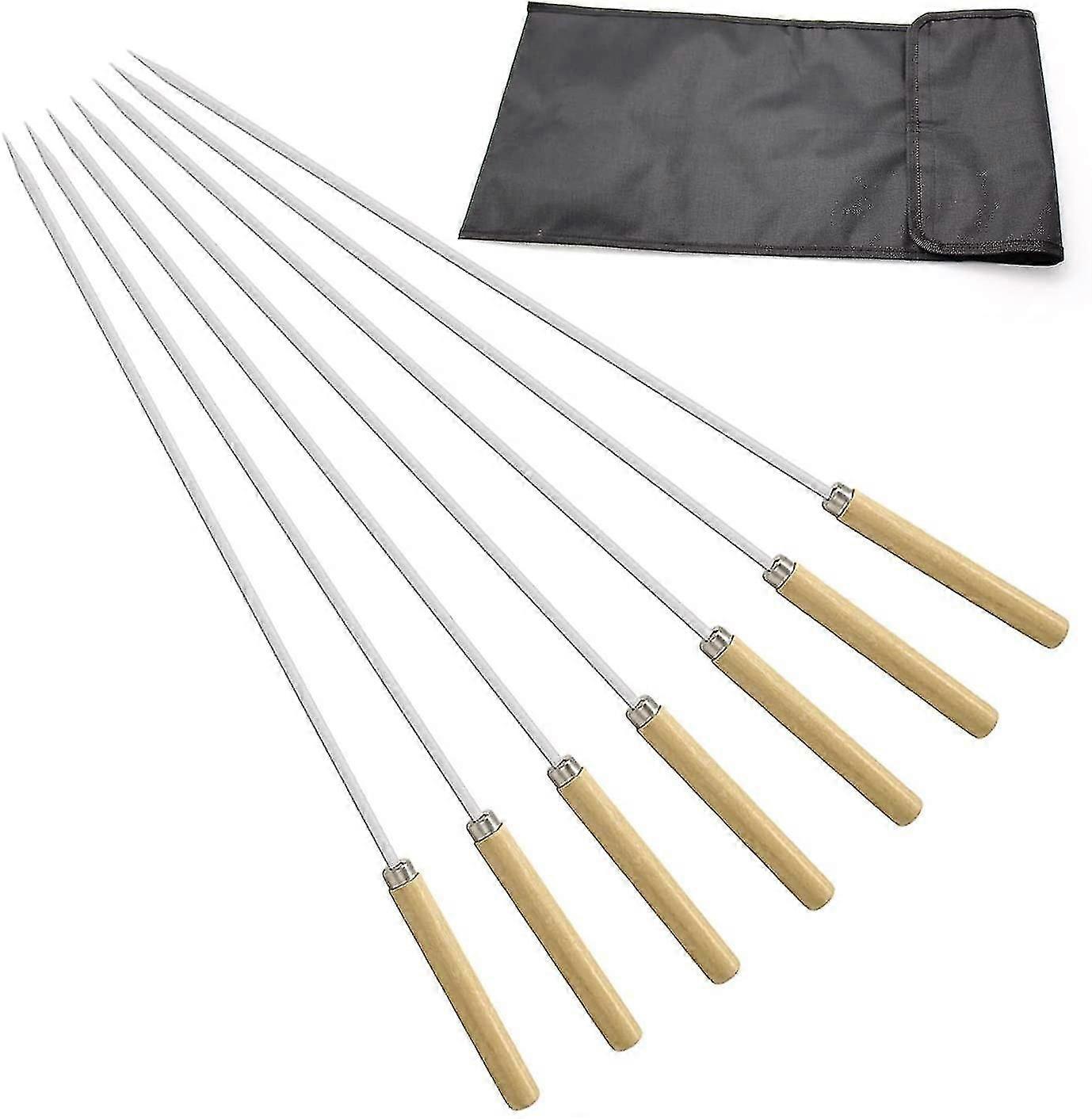 7 Pieces Barbecue Skewers, Stainless Steel Barbecue Skewers With Storage Bag, Wooden Handle 90mm Meat Skewers