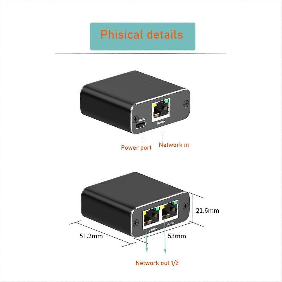 Ethernet Splitter 1 to 2 High Speed Ethernet Switch 1000Mbps