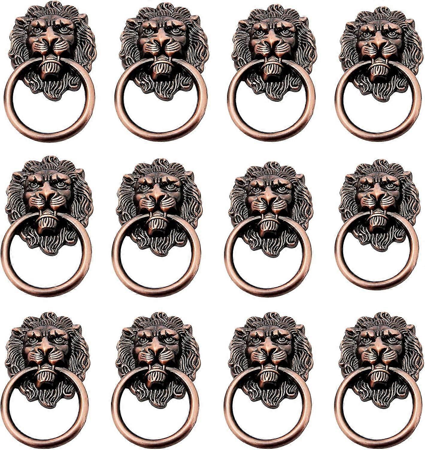 12pcs Door Knobs Diameter Knocker Handles Pulls Green Bronze Color Pure Copper Die Casting Lion Head Vint