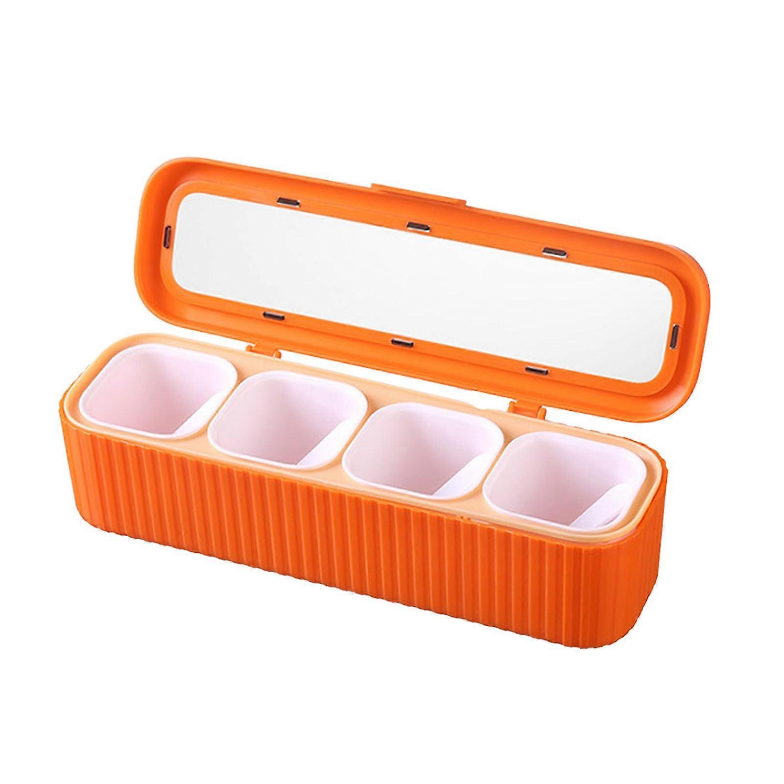 Seasoning Storage Box 4Compartment Spice Container Set, Sealed Condiment Jars With Spoon, Orange