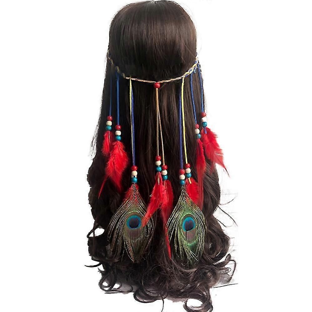 Păun mărgele colorate Boho Headpiece Hemp Rope Feather Headwer pentru femei și fete Shape1