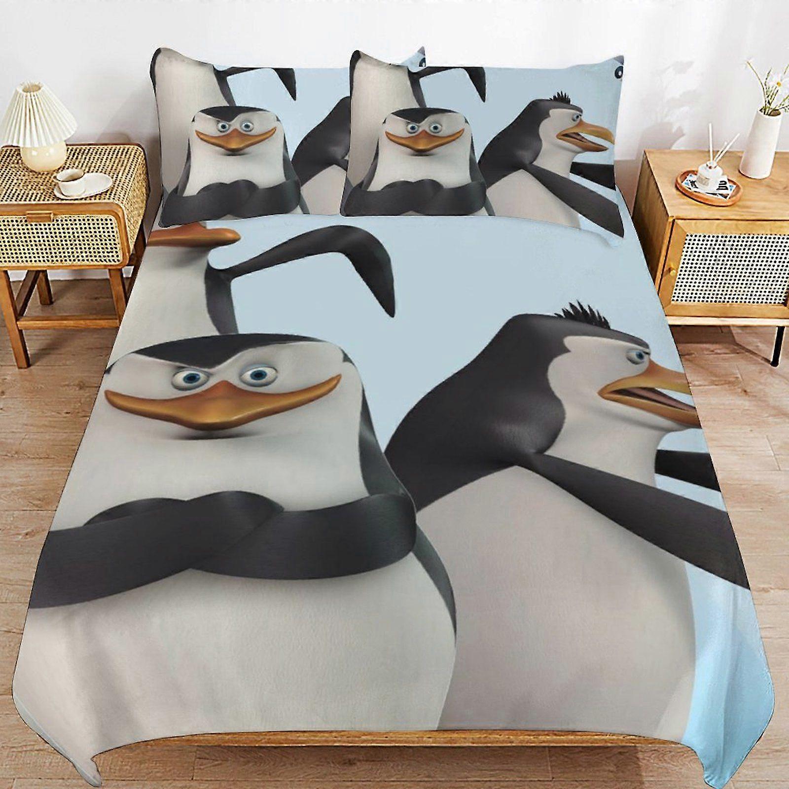 E1 The Penguins of Madagascar Daily Sleeping Comfort Smooth Surface Zipper Secure Fit Duvet Cover Sets for Home Use F1