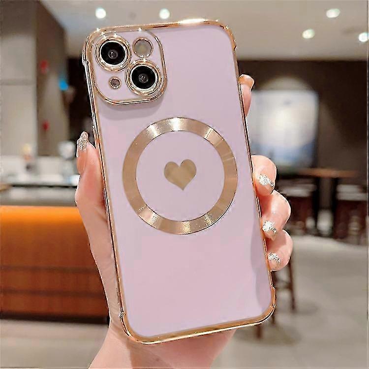 Compatible For iPhone 15 Magnetic Case Heart Pattern Electroplating TPU Phone Cover (New Model)