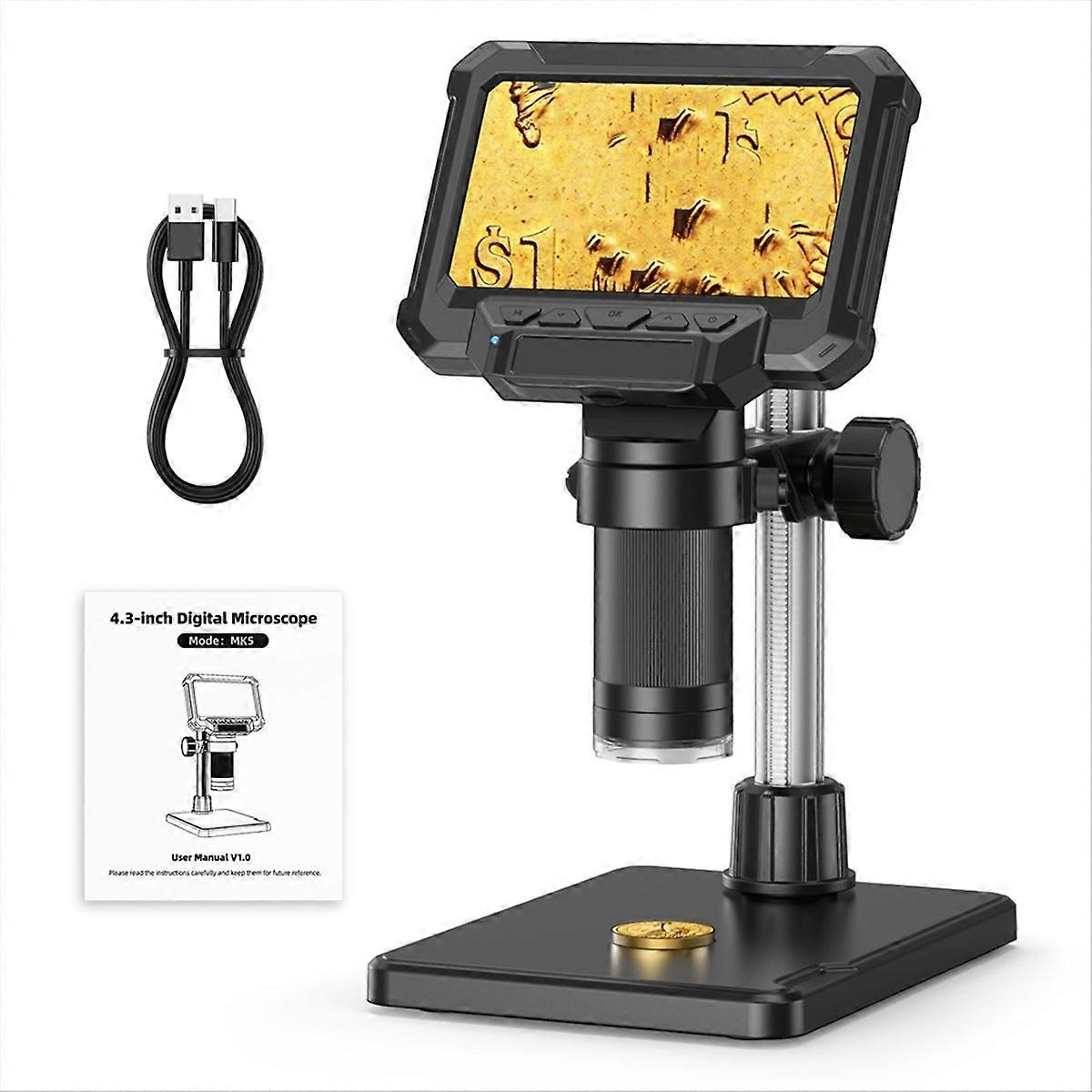 4.3inch Microscope Digital Coin Microscope 1200X Coin Magnifier with Lights 1920P HD Microscope for PCB Repair