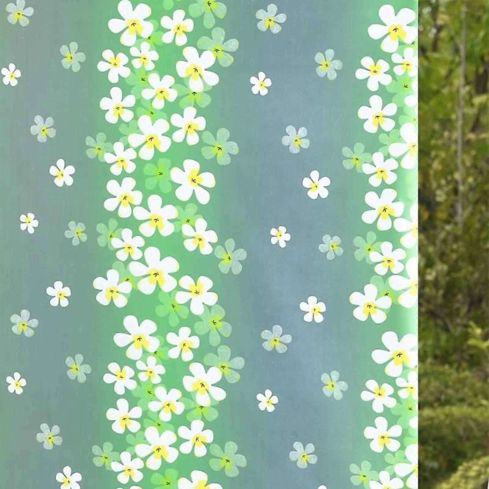 Window Film Privacy 3D Frosted Cling Film With White Green Flower Pattern Static Cling No Glue 45 x 200 cm Heat Control