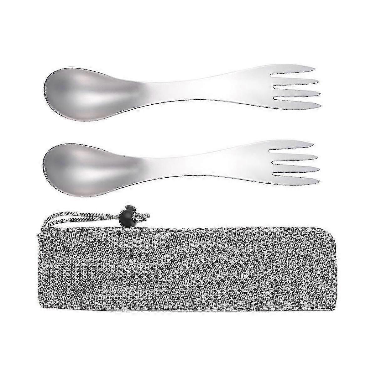 مجموعة شوكة وملاعق تخييم خفيفة الوزن للغاية من عبوة 2 عبوة ، أواني Spork لحقائب الظهر والمشي لمسافات طويلة في الهواء الطلق