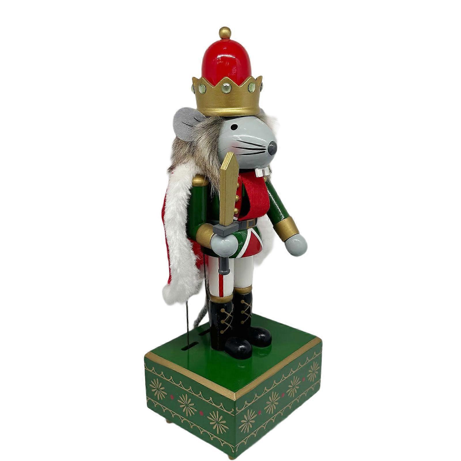 Traditional Wooden Mouse Walnutcracker Wind Up Mechanical Music Box Handmade Home Ornament Multicolor