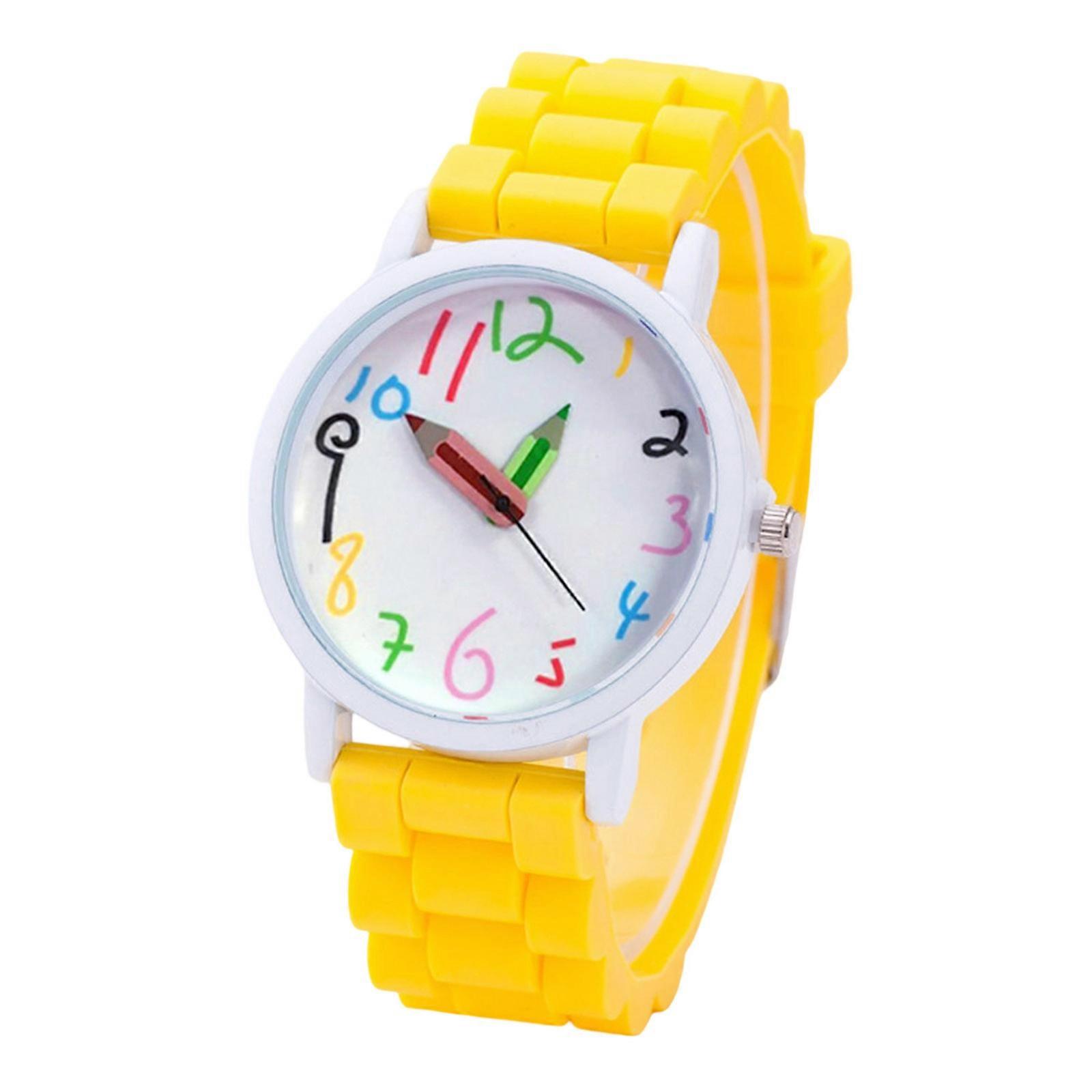 Elastomer Group Kids Watch With Pencil Grasps Large Numerals Display Safety Lock For School  Yellow