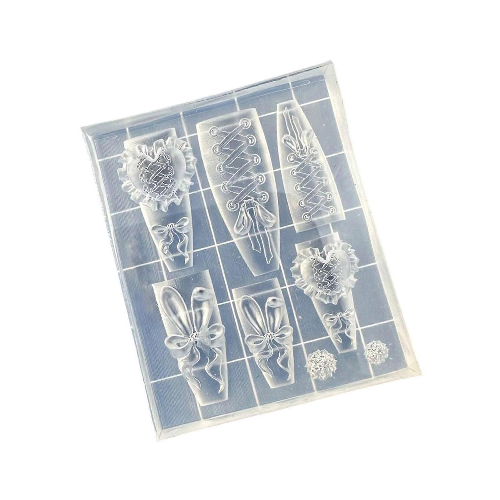 Multi Purpose Nail Art Silicone Mold Create 3D Heart Ribbon Designs For Manicure And Decorations Multicolor