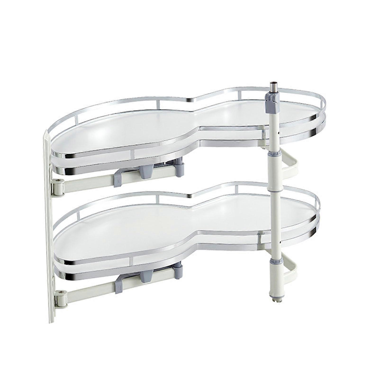 Kitchen Corner Cabinet Storage Rack 2 Tier Extendable Carousel Shelf for 900mm 1000mm Base Cabinets Silver