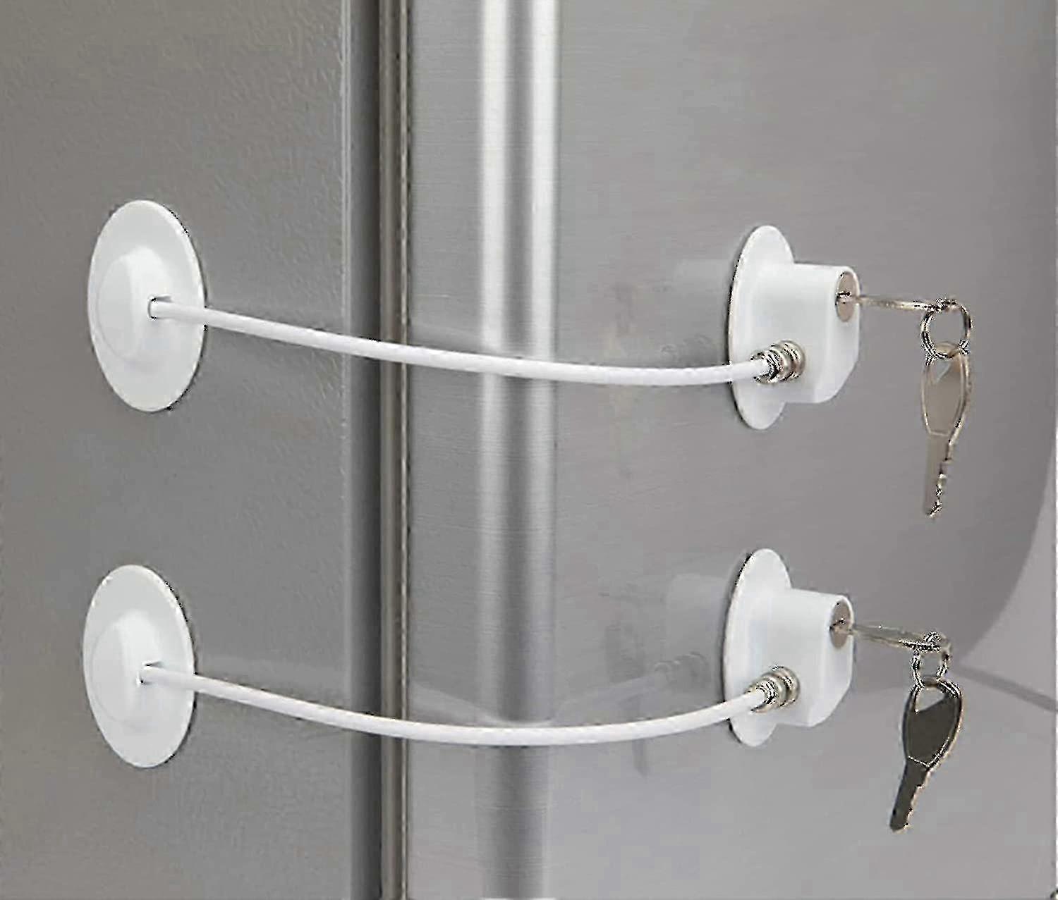 Refrigerator Lock 2 Pack with 4 Keys, Dorm & Freezer Door Lock for Child Safety, Strong Adhesive - Multiple Uses