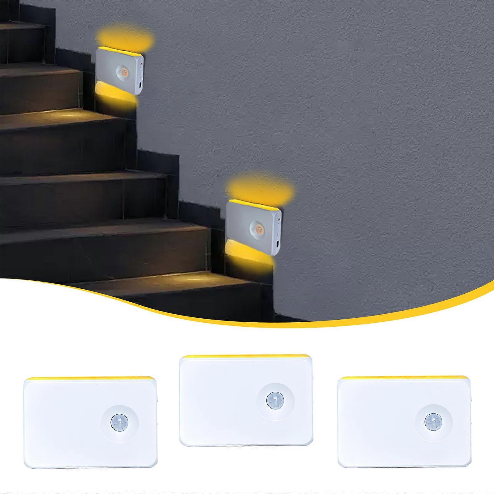 3 Pcs Intelligent Car Dimming LED Night Radiances With Multiple Light Coordinate 120° Detection Attractive Mount Warm White Lighting For Home