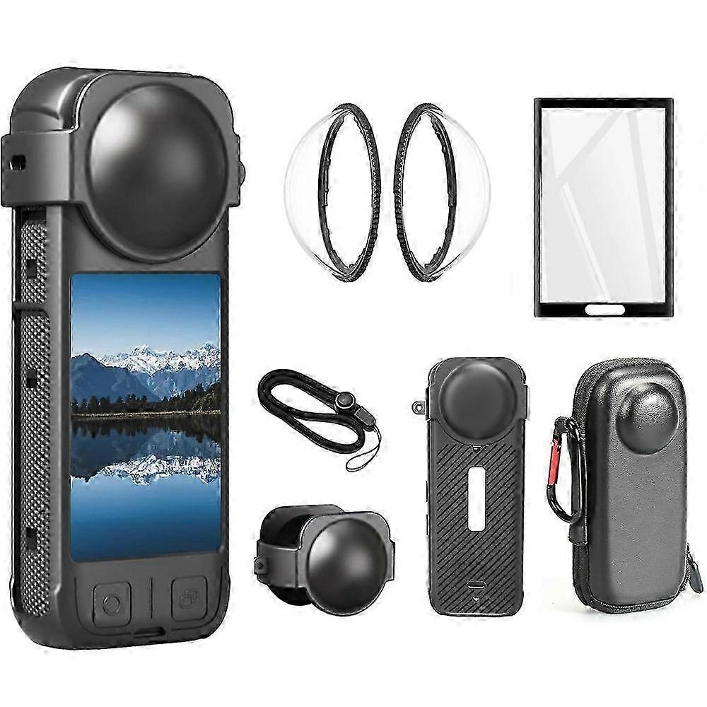 Compatible Insta360 X4 Action Camera Kit Set: Screen Protector, Silicone Case, Lens Cap, and Eva Storage Bag
