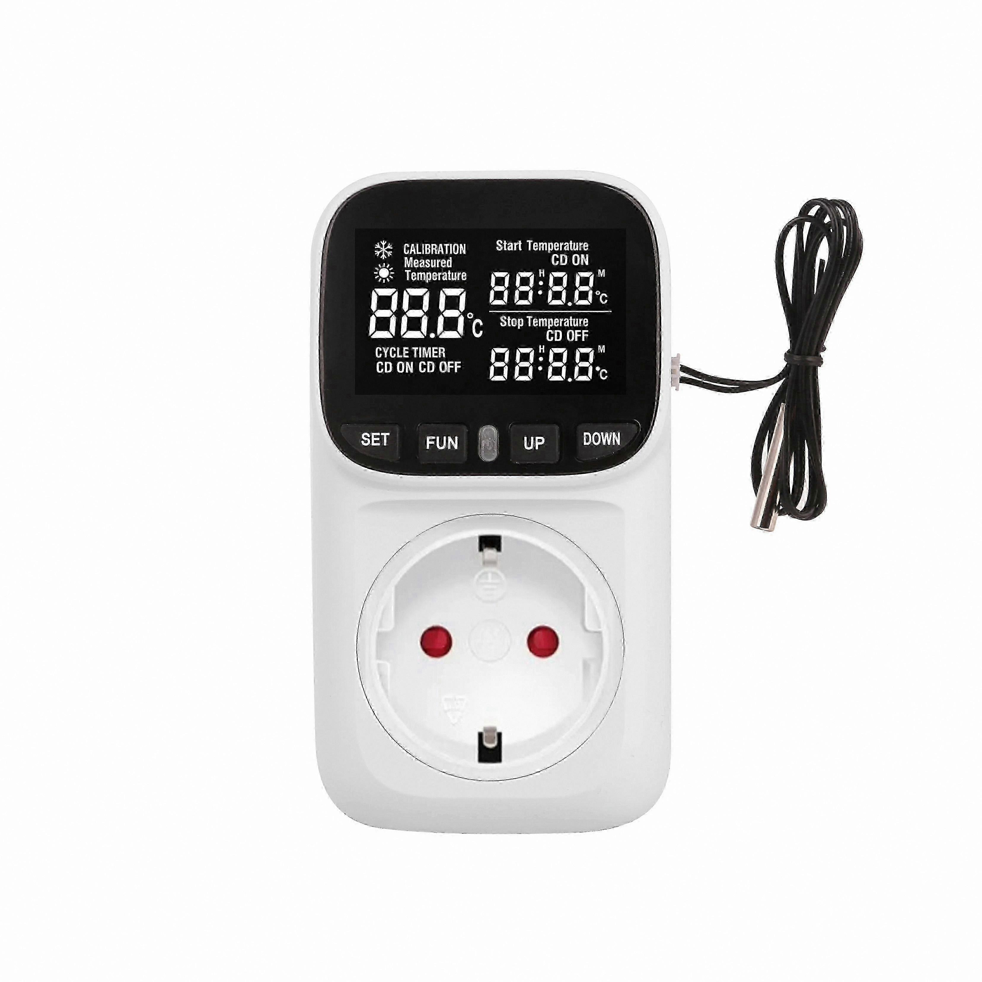 EU Plug 220V Digital Thermostat Socket with Timer for Heating and Cooling Applications in Refrigerators and Aquaculture Systems