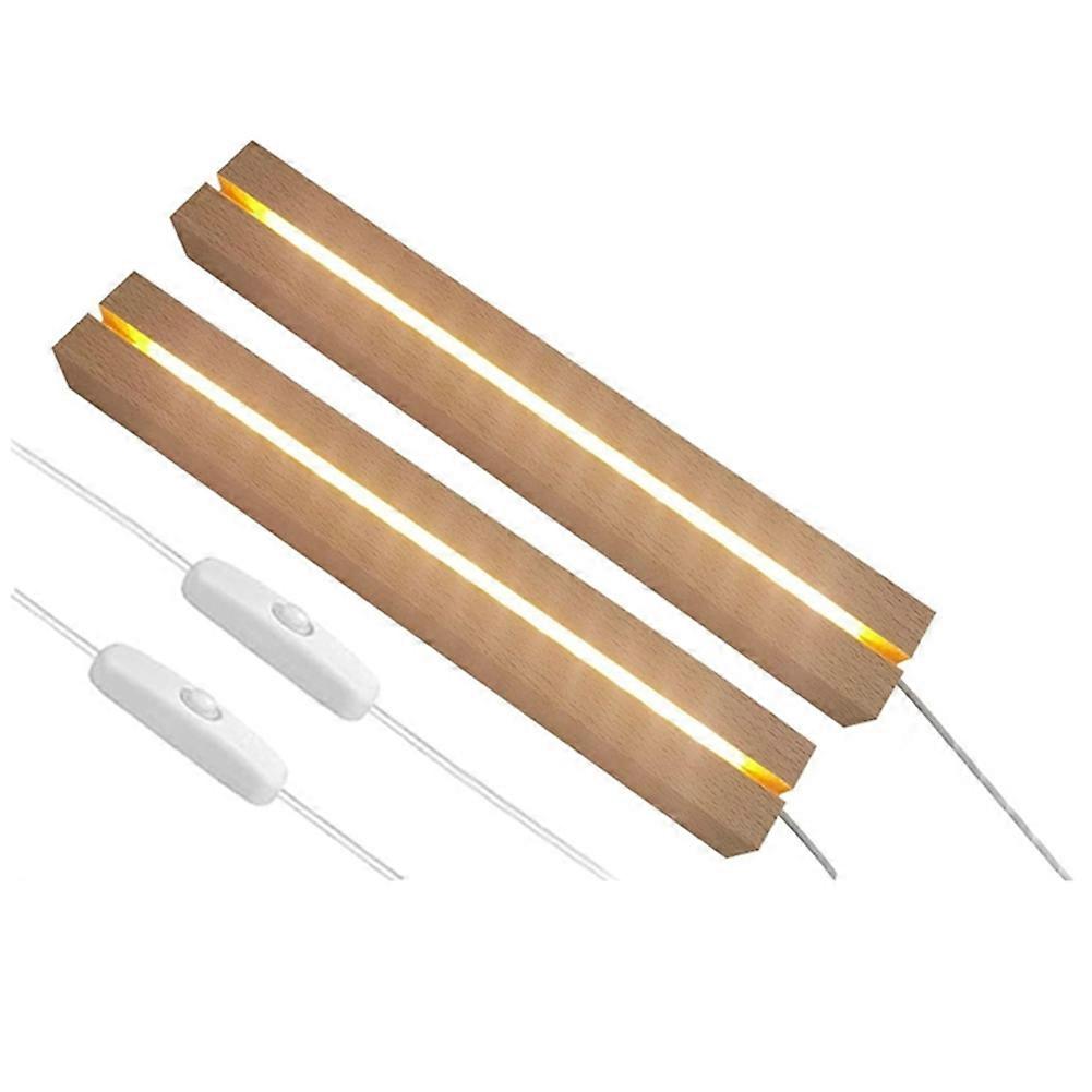 2PCS LED Wood Light Display Rectangular Crystal Wooden Lighted Base Stand 5.2mm Through-Slot with Colored Lights