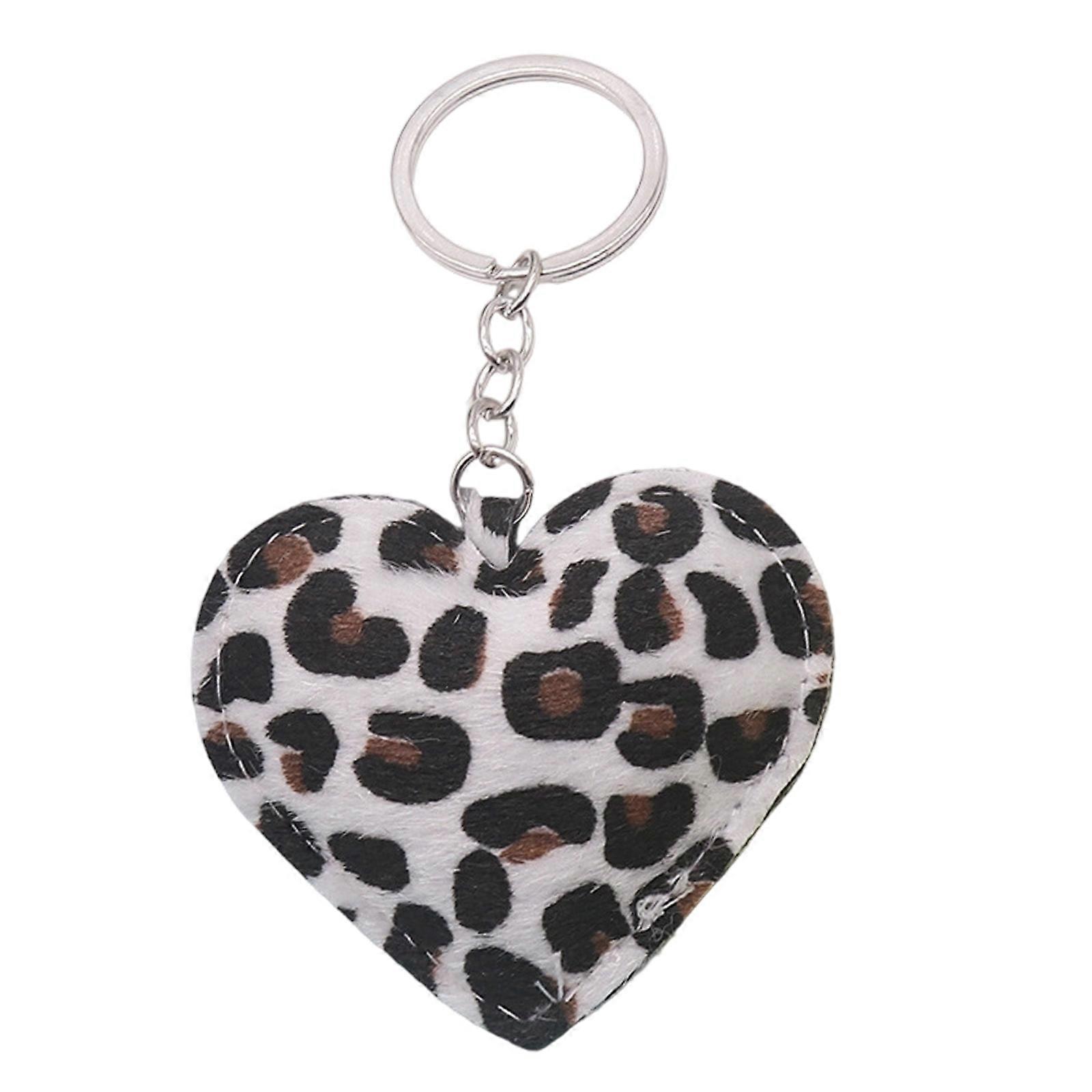 Easy to Use Leopard Heart Keychain PU Leather Design No Tools Required for Quick Attachment and Convenience  White