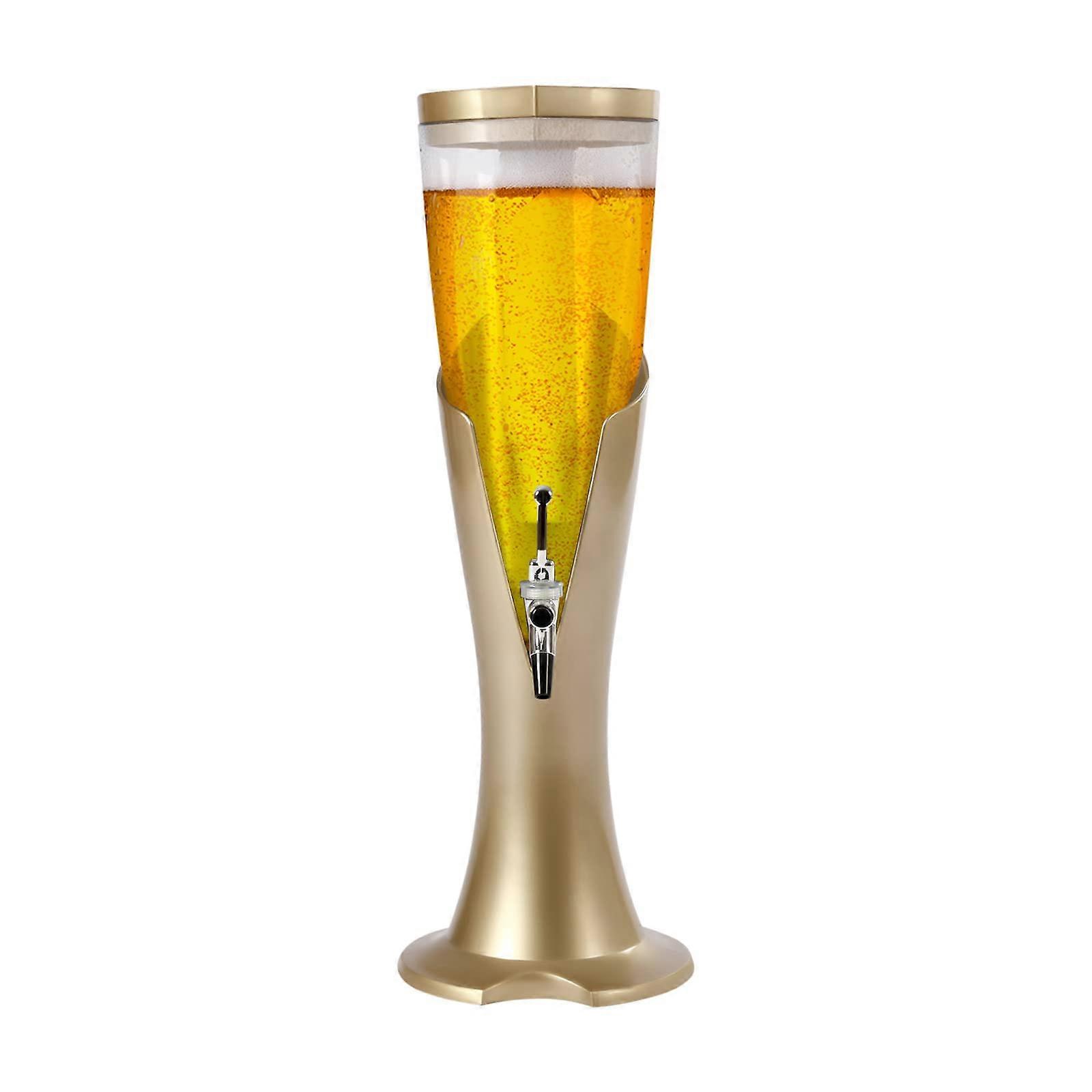 3L Beer Tower Drink Dispenser with Detachable Ice Tube, LED Lights, Non‑Slip Base for Bar, Party, Home