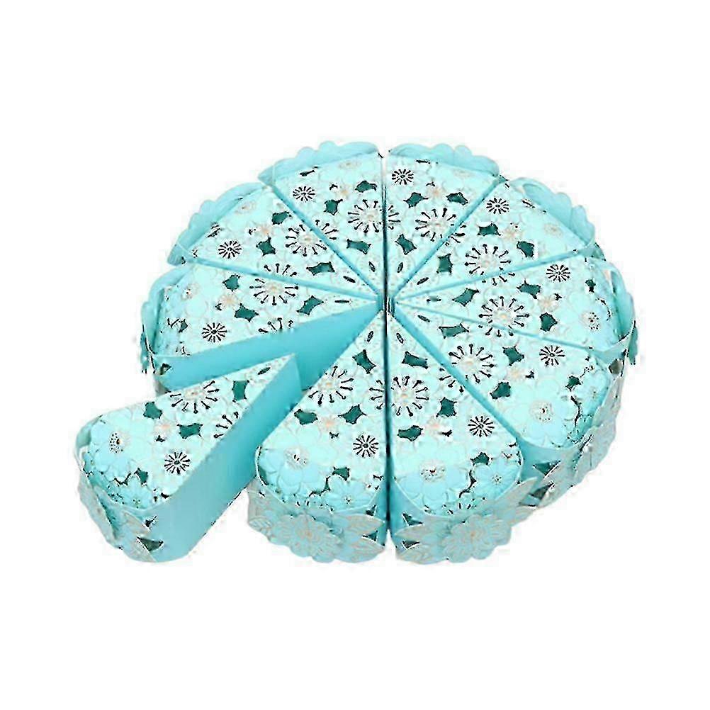 10 Pcs Triangle Creative Cake Package Case Candy Storage Box Present Cake Holding Container with Lace for Birthday Festival (Blue)