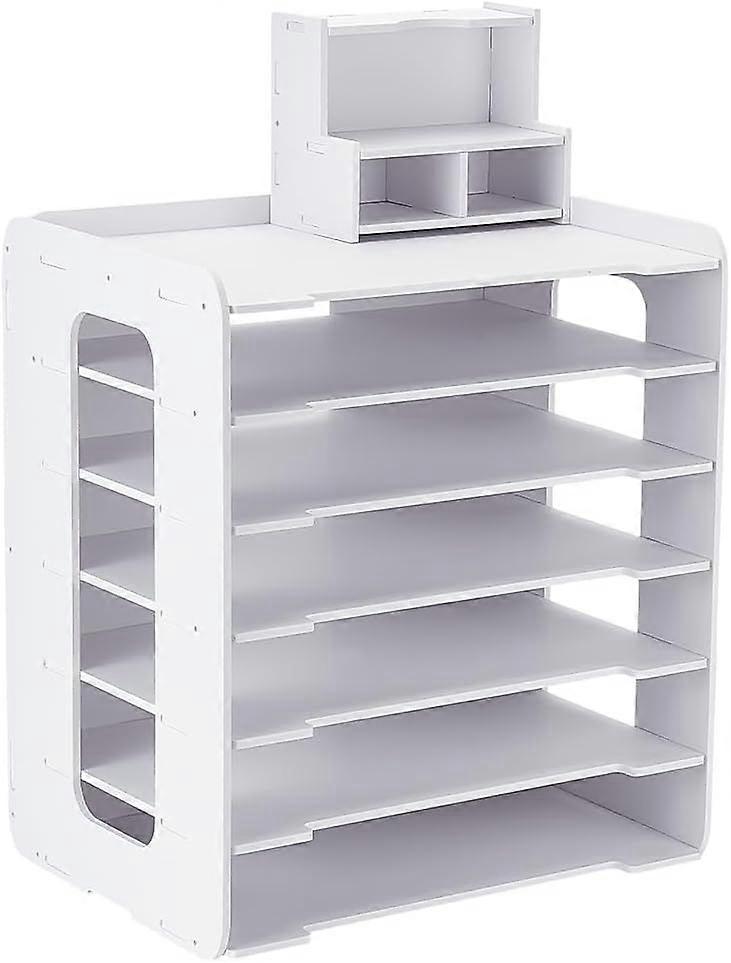 7-Tier Scrapbook Paper Organizer for Desk White File Sorter Storage File Holder Office Desk Organizer Desktop Scrapbook Paper Organizer Rack for Home 