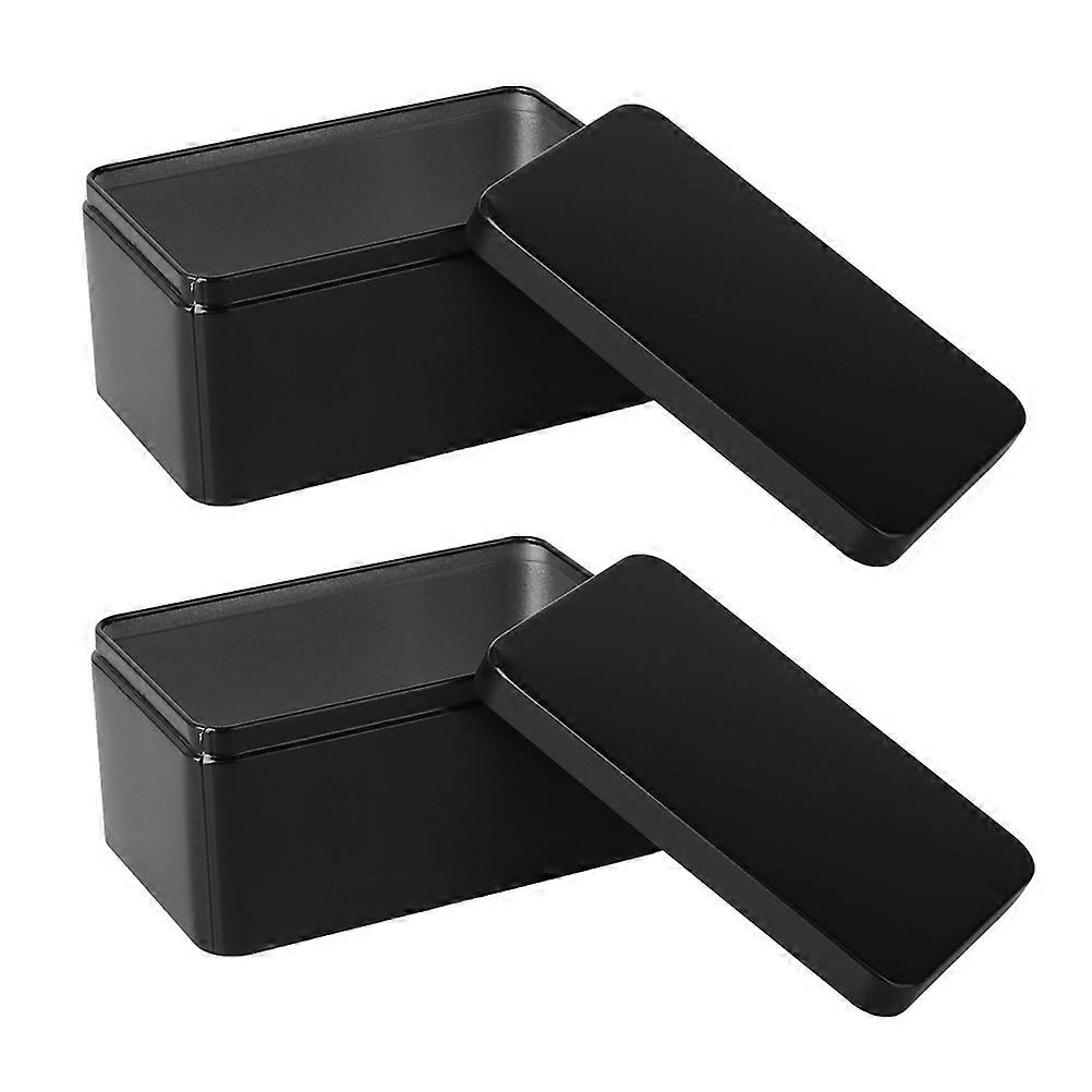 Black Rectangular Metal Tin Box for Storage 2Pcs with Tinplate Lid