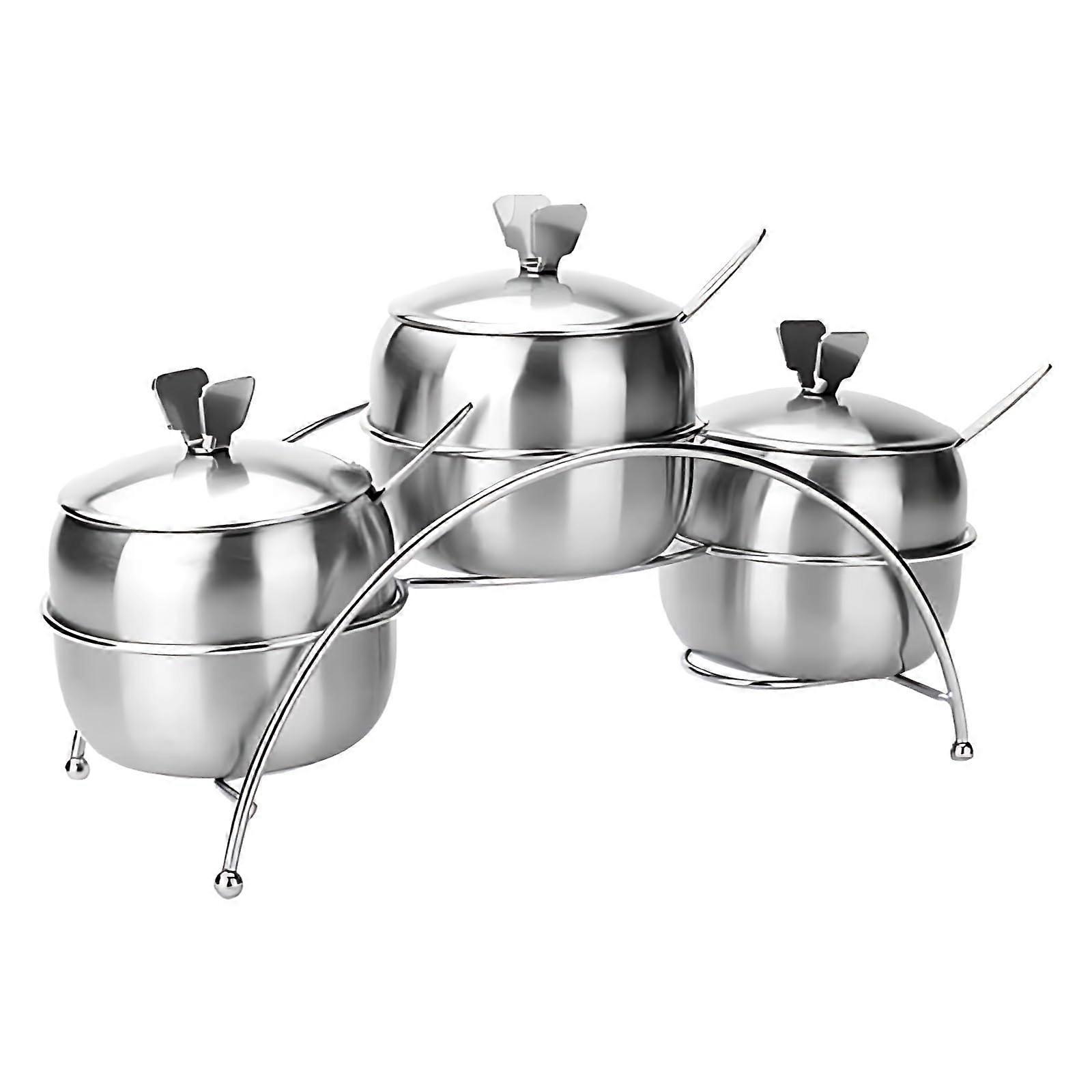 Stainless Steel Spice Rack Set of 3 with Lids and Spoons for Kitchen and Dining Organizer