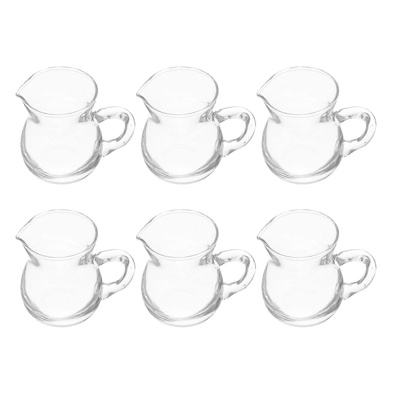 Serving Pitcher Glass Creamer Dispenser For Office Home Travel 100ml Transparent Mini Pitcher With Handle Pouring Control 6Pcs