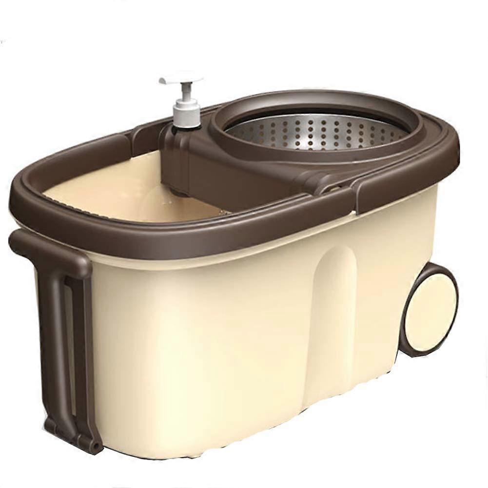 Rotating Mop with Stainless Steel Bottle and SplashProof Bucket, Ergonomic Grip, 3 Mop Heads, Brown