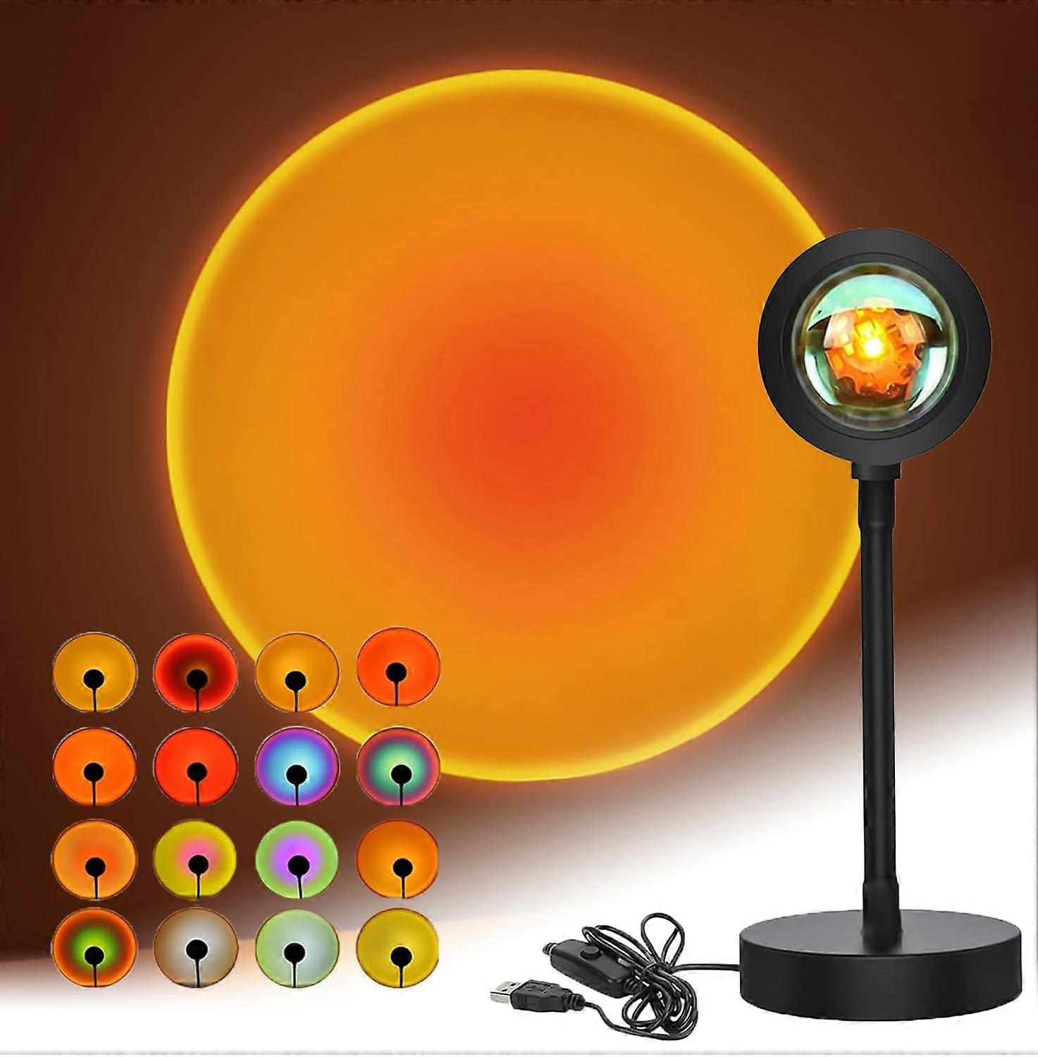 Sunset Projection Lamp with 16 Colors, Adjustable 90° LED Light, USB Powered for Room Decor