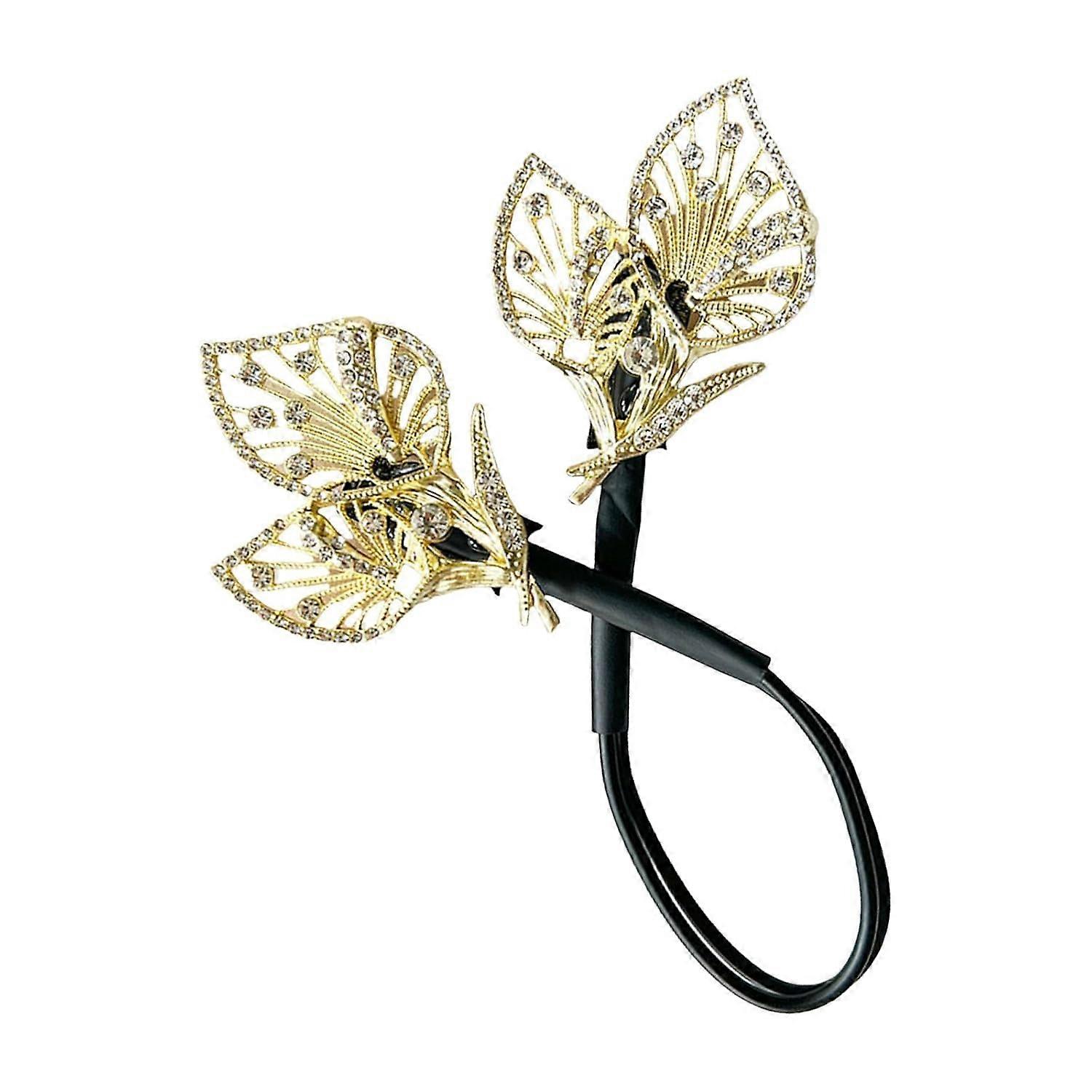 Hair Bun Maker with Elegant Leaf Crystal Filigree Clip, Quick Styling and Secure Hold, Gold