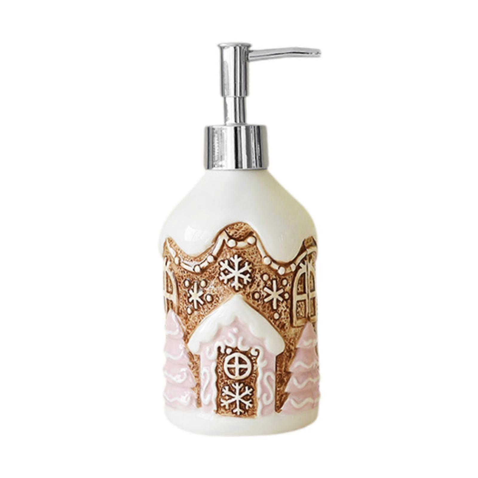 Ceramic Soap Dispenser with Adorable Gingerbread House Design, Refillable Pump for Bathroom or Kitchen
