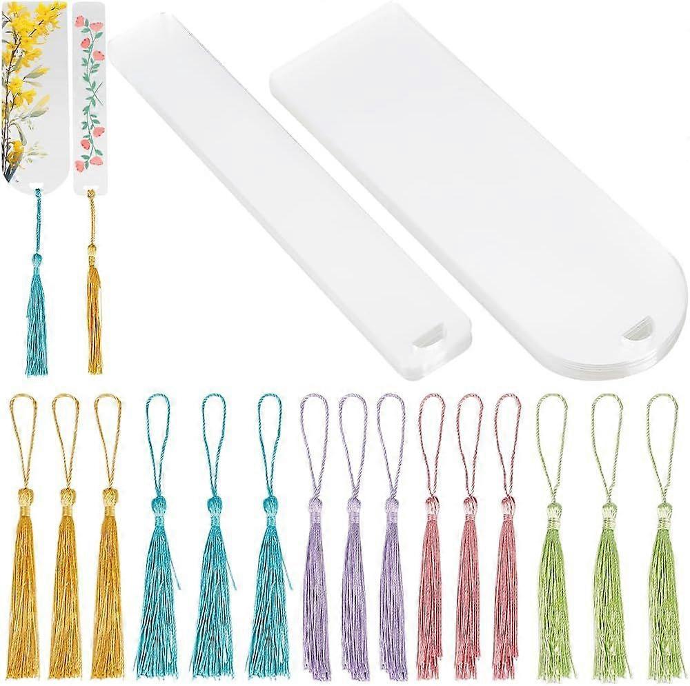 1 Box 20pcs 2 Styles Acrylic Bookmarks Bulk Clear Blank Book Marks with 20pcs 5 Colors Tassels Transparent Bookmark Making Supplies for Reading Lovers