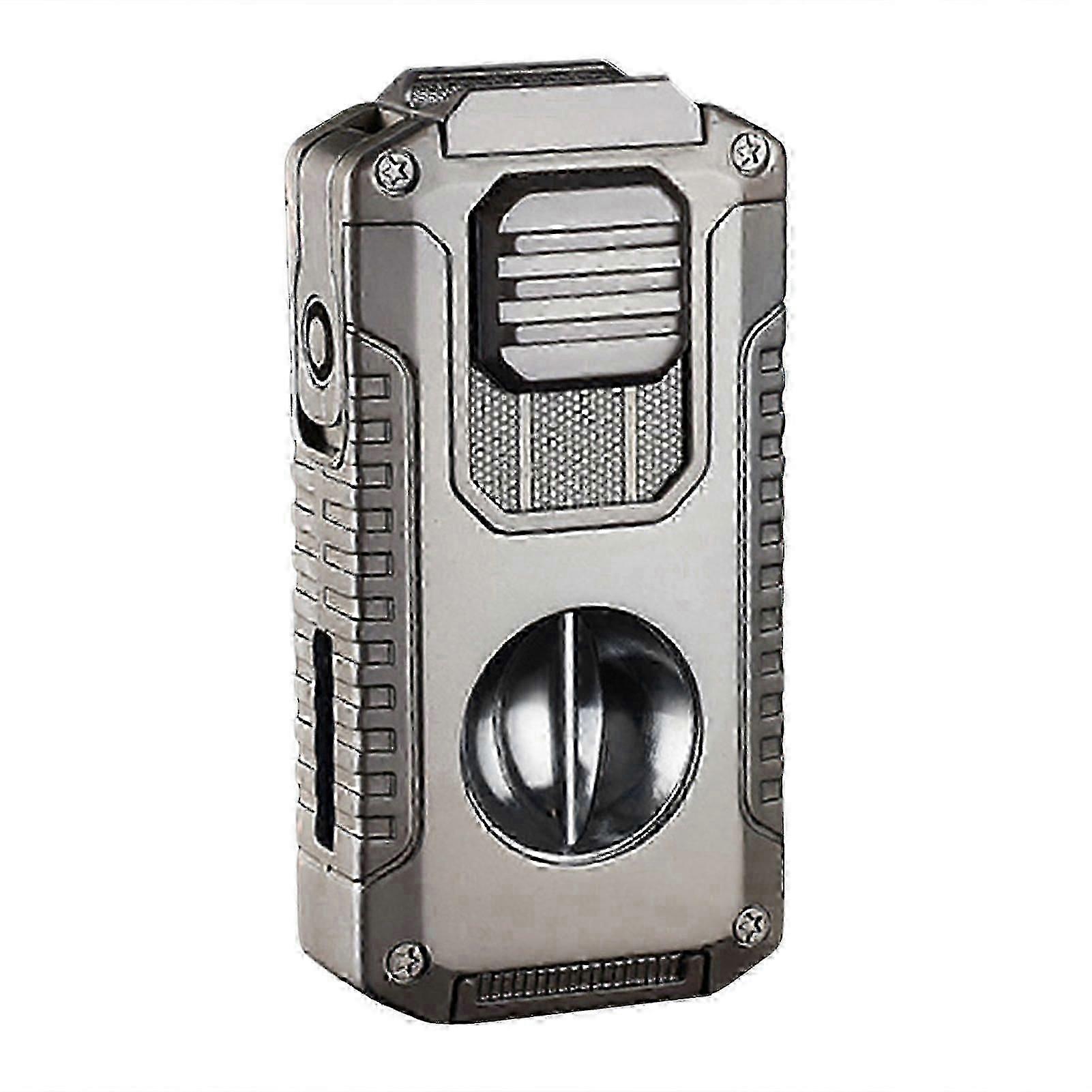 5-in-1 Cigar Lighter with V-Cutter & Punch & Draw Enhancer - Triple Jet Flame Refillable Butane Torch, Perfect Gift for Men
