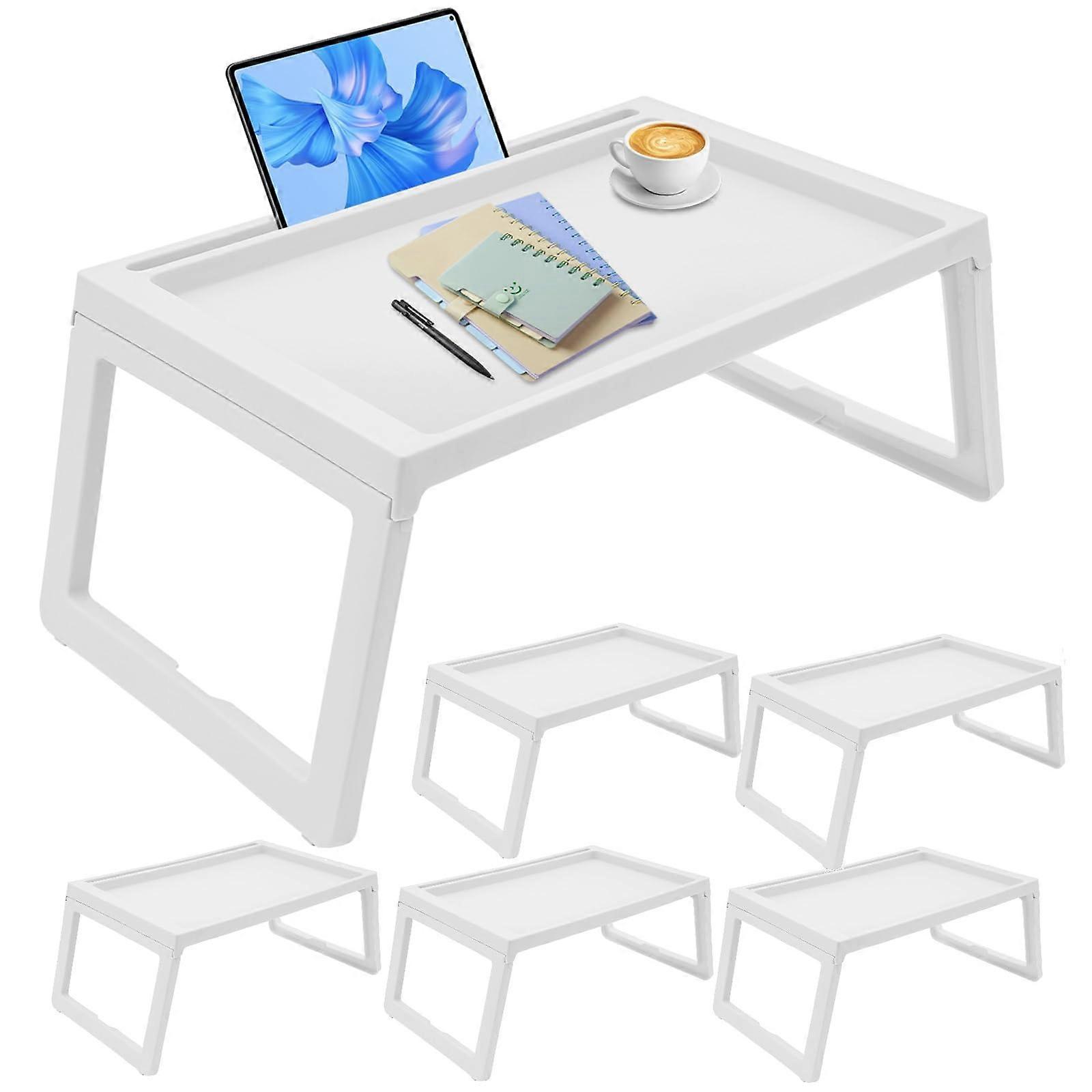 Set of 6 White Bed Tray Table with Folding Legs for Eating and Working, Foldable Laptop Desk