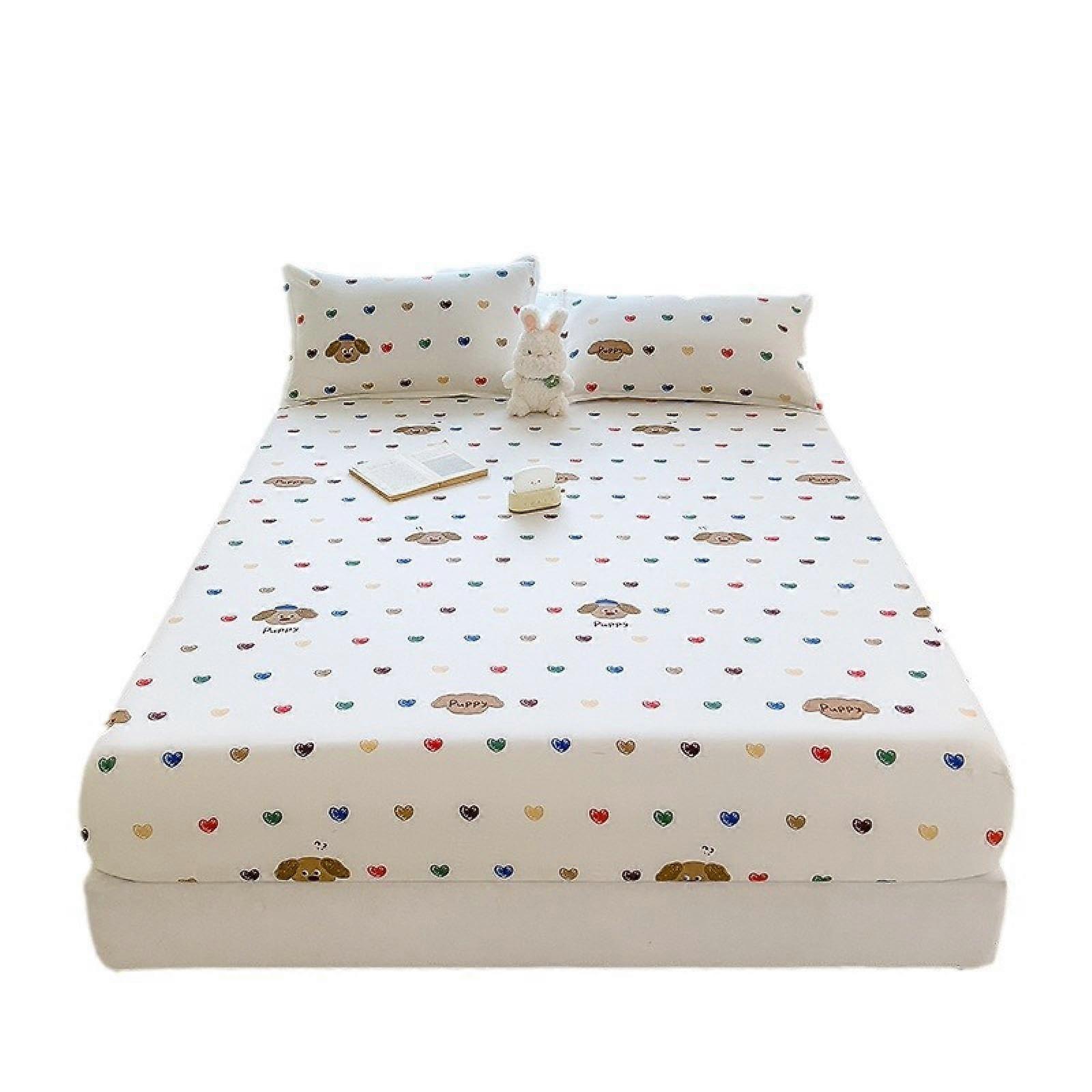 Washed Cotton Fitted Sheet with Breathable Comfort, NonSlip Design, Floral Pattern, 180x200cm