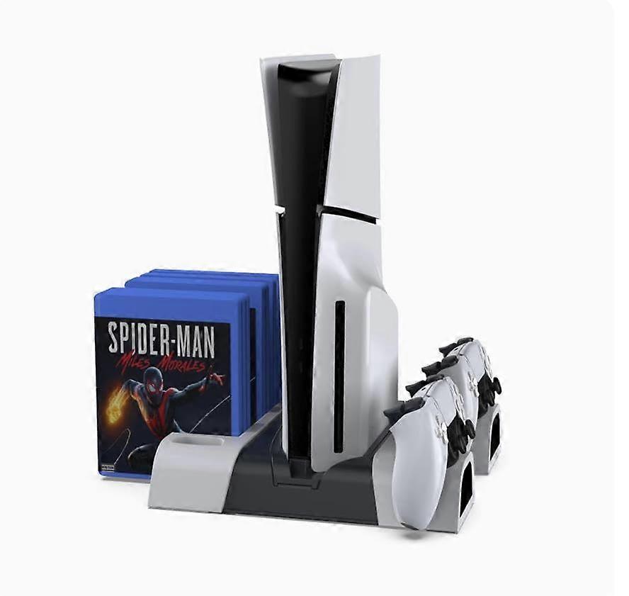 LED Cooling Stand with Dual Controller Charging and Game Storage Dock for PS5 Slim