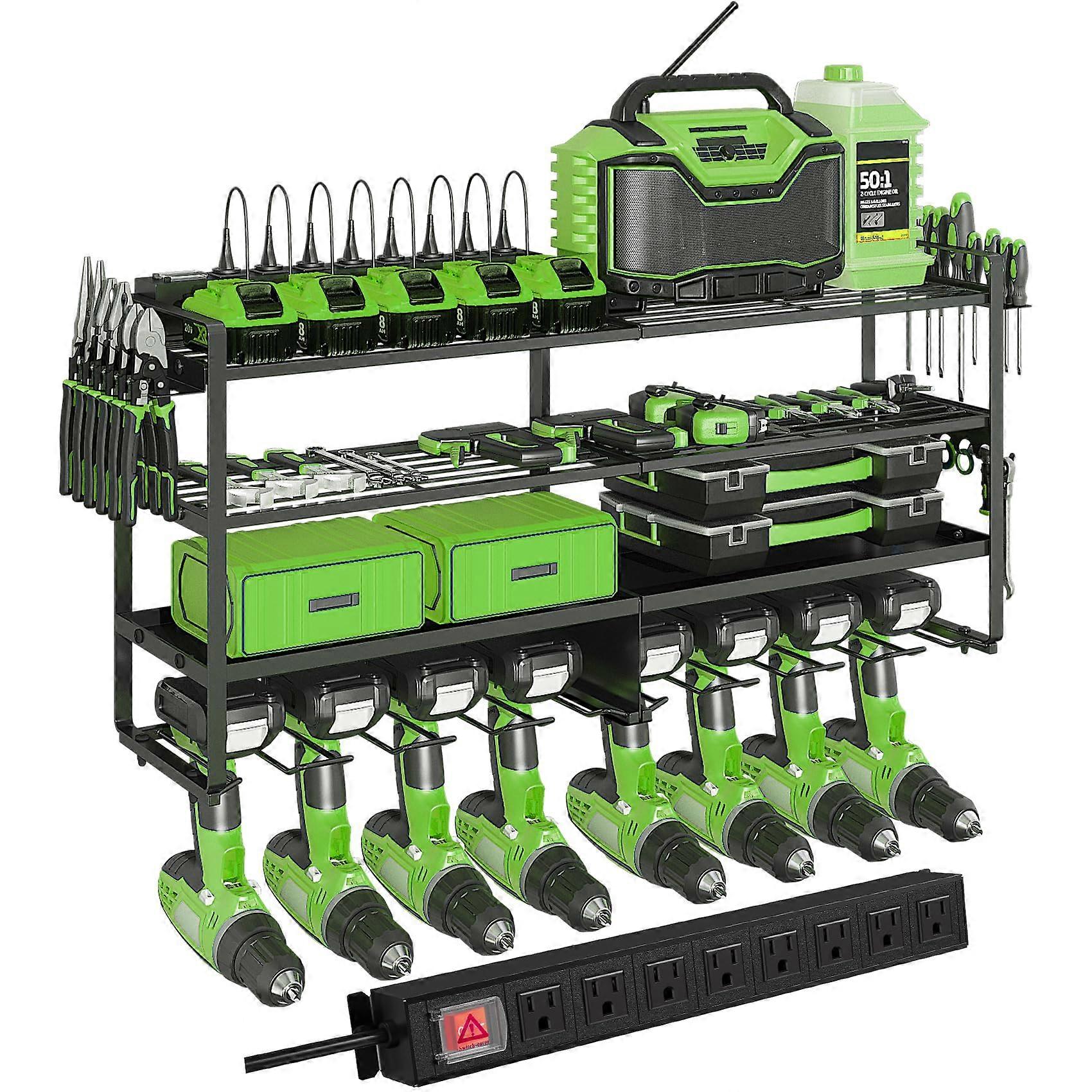 Power Tool Organizer with Charging Station, 4Tier 400lbs Garage Tool Storage Rack Holds 8 Drills