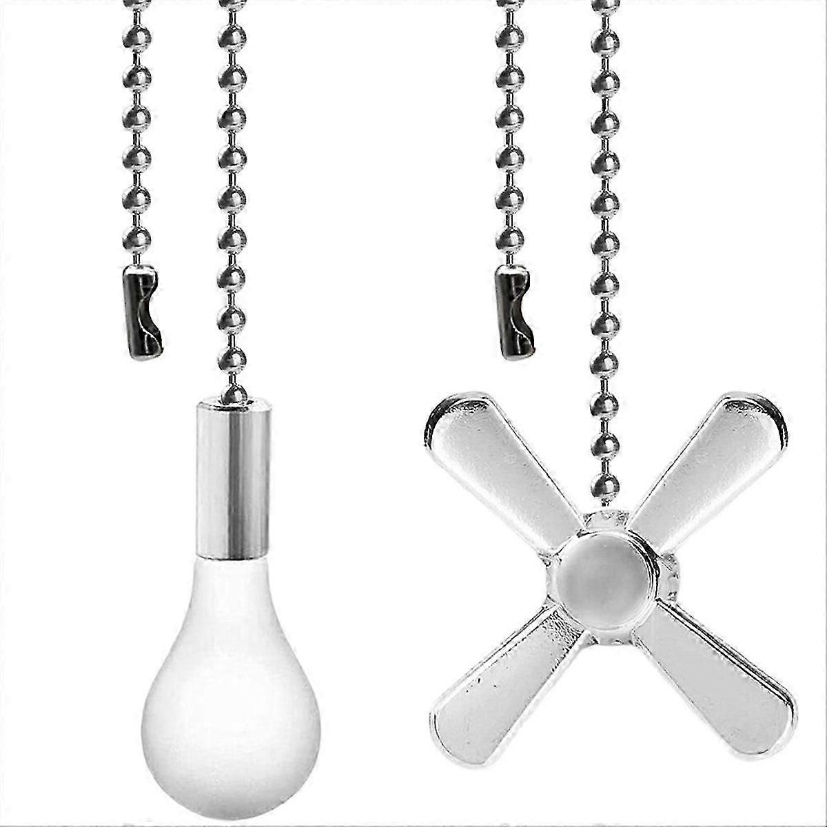 Ceiling Fan Pull Chains Set - 13.6 Inches, Copper, Fan & Light Bulb Design, 2 Pcs