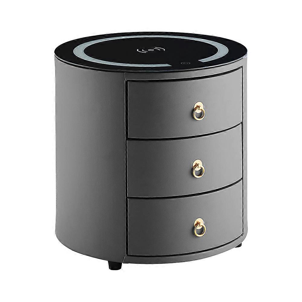 Bedside Table, Round Nightstand, 3 Drawers Cabinet, Smart Bedside Table with Wireless Charging