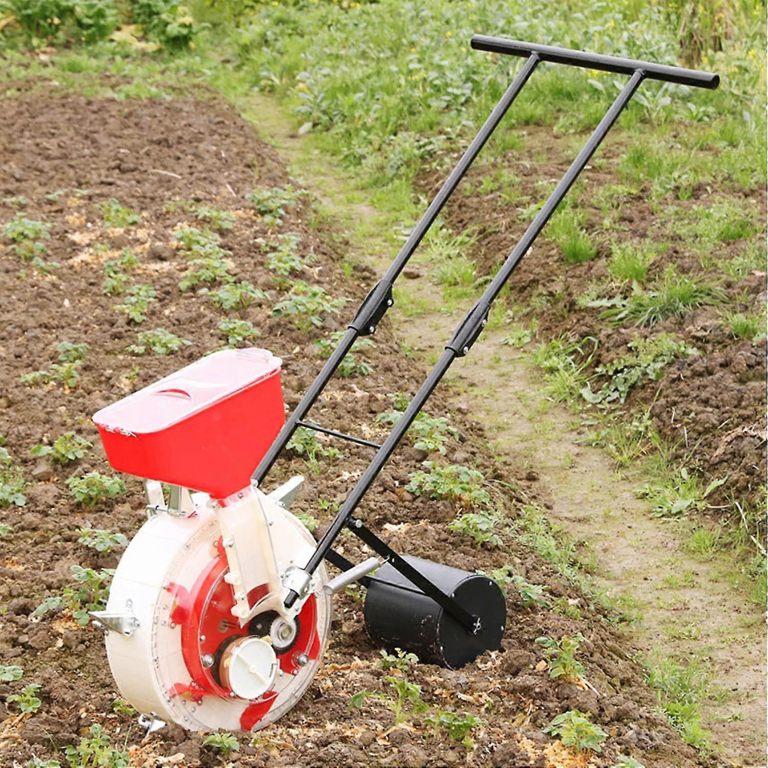 Garden Seed Planter Hand Push 12Hole Roller Seeder for Corn Soybean with Adjustable Depth