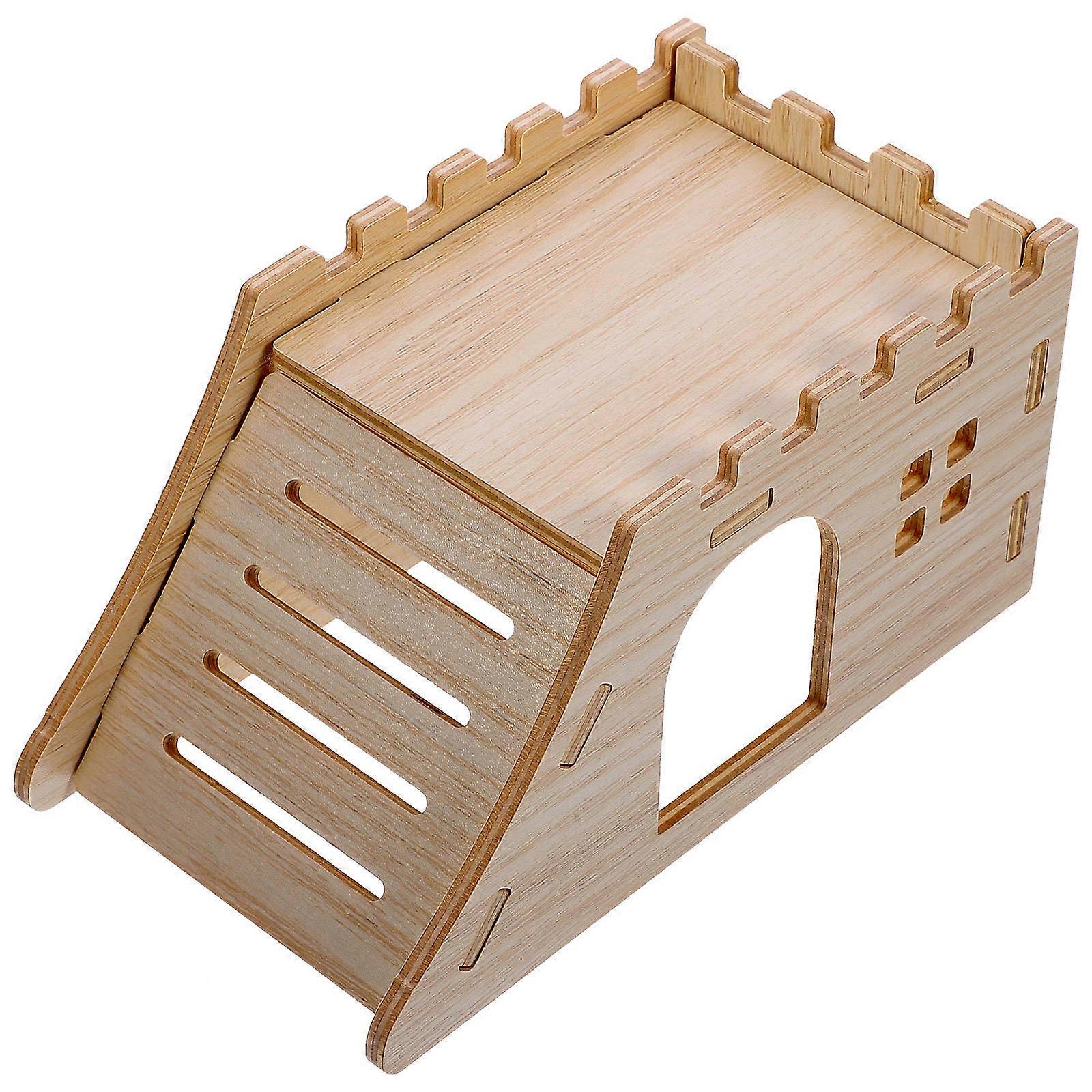 Light Brown Hamster Hideaway Wood House for 2Sets Pet Exercise