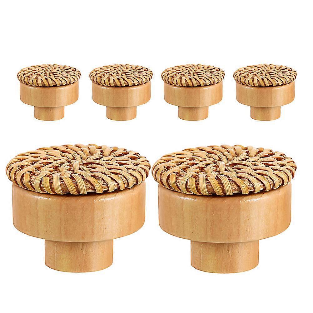Wooden Cabinet Knobs Round Shape for 24Pcs Rattan Dresser Pulls