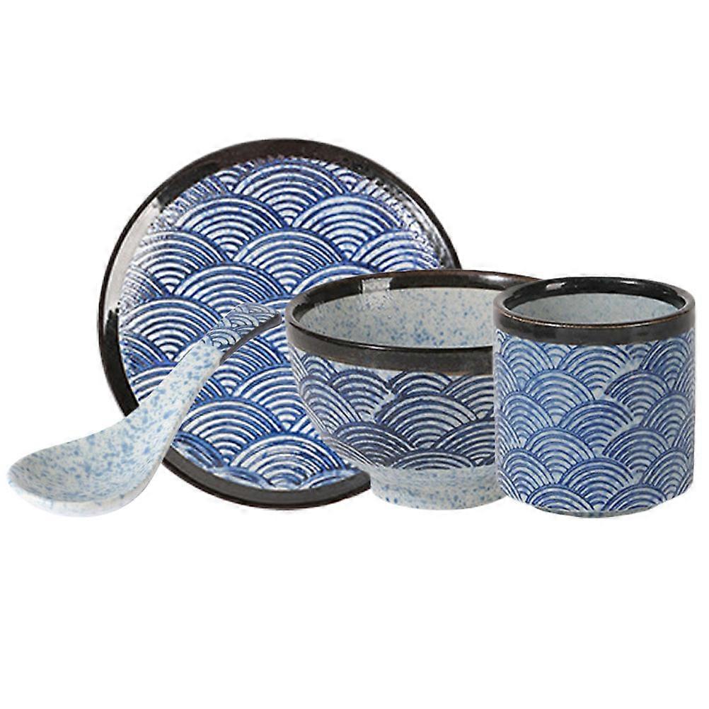 Household Ceramic Tableware 1 Set Dining Restaurant Use Dark Blue Resistant To Stains