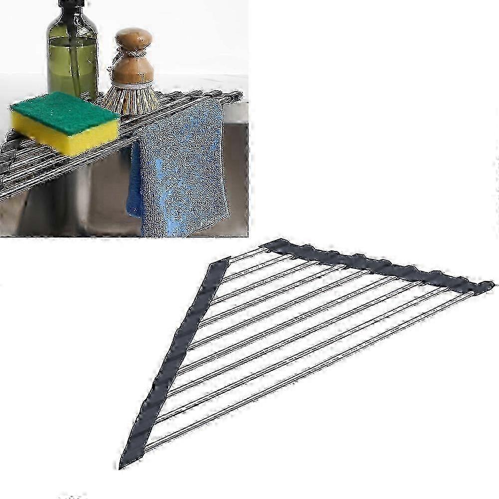 Over Sink Dish Drying Rack Stainless Steel Foldable Roll Up Design for Triangle Sink Corner 26s
