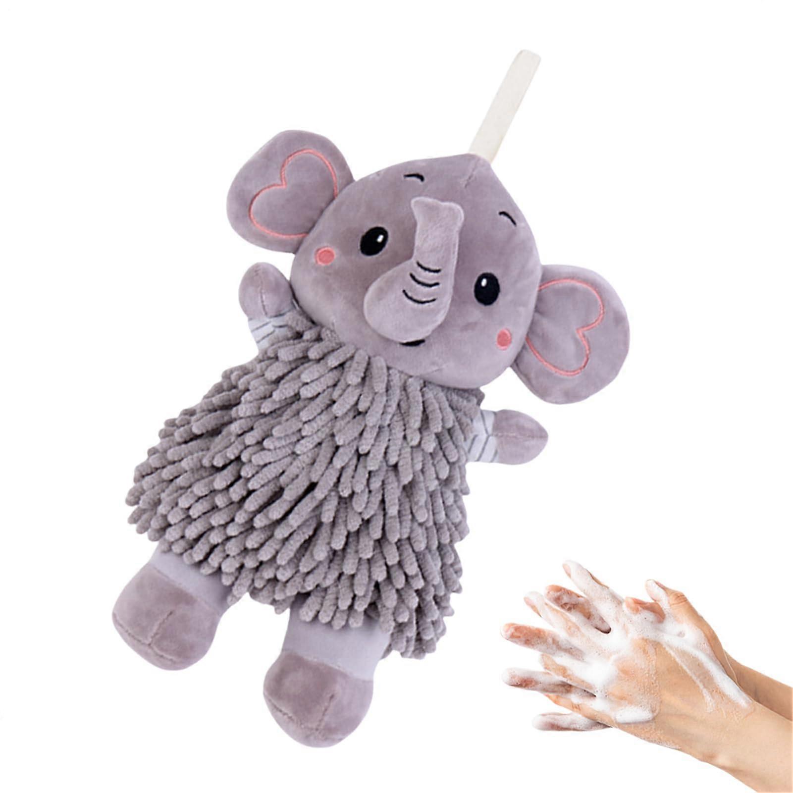 Hanging Hand Towel Soft Fluffy Elephant Design for Kitchen Bathroom Instant Absorption Gray
