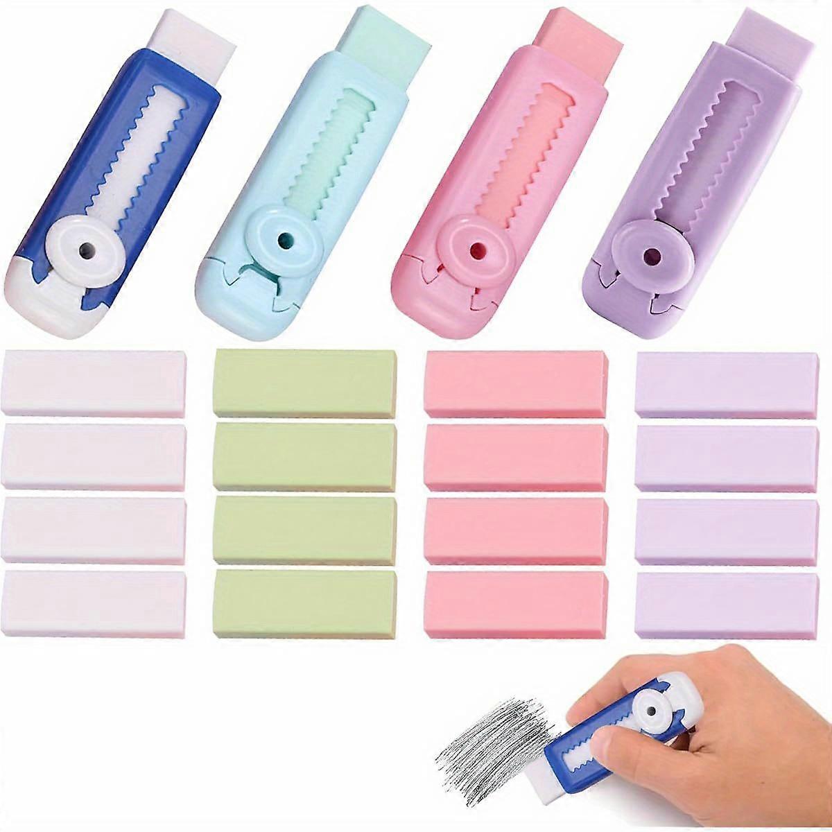 4-piece retractable pencil eraser set, rectangular shape, adjustable length, perfect choice for writing and drawing