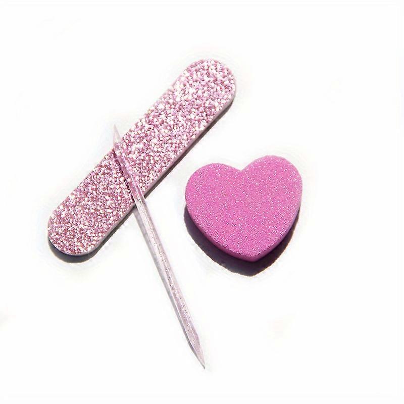 4 sets Press-on Nail Tool Kit - Crystal File, Heart Sponge, Glitter Buffer