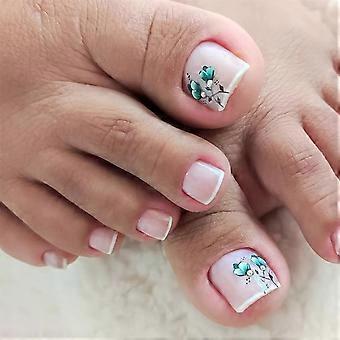 Press on Toenails for Women French Tip Fake Toenails Reusable Acrylic Glossy Full Cover 24Pcs