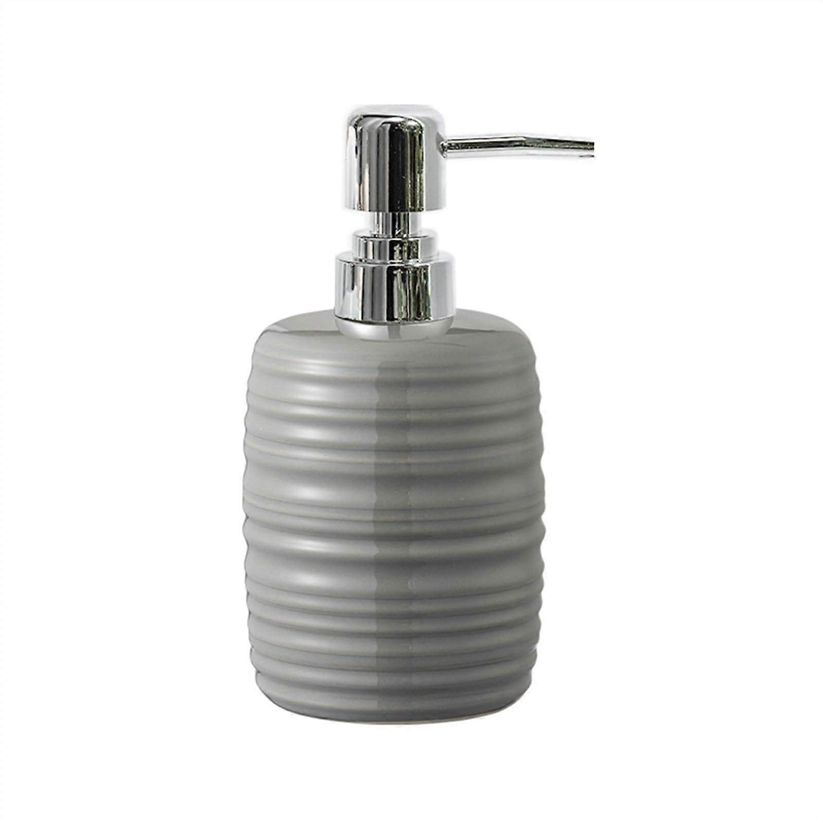 410ml Round Ceramic Soap Dispenser with Elegant Stripe Design Pump for Bathroom and Kitchen